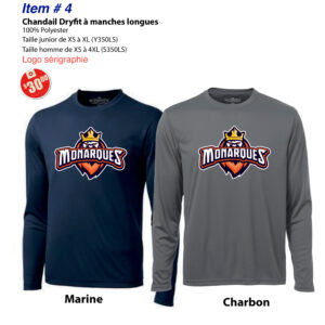 Item 04 Monarques Baseball AA Chandail Dryfit Manches Longues ATC Y350LS S350LS 2026